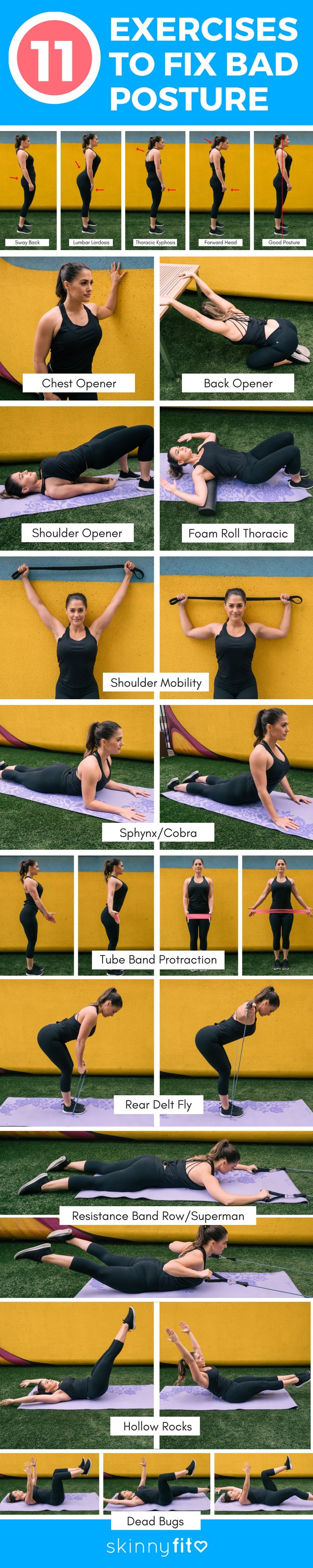 11 exercises to fix bad posture infographic