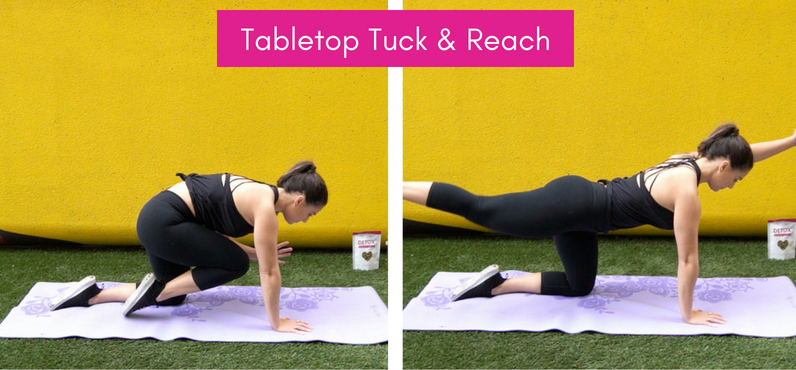 Balance Training tabletop tuck and reach