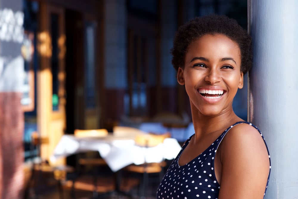 woman smiling and in a good mood! Natural mood enhancers