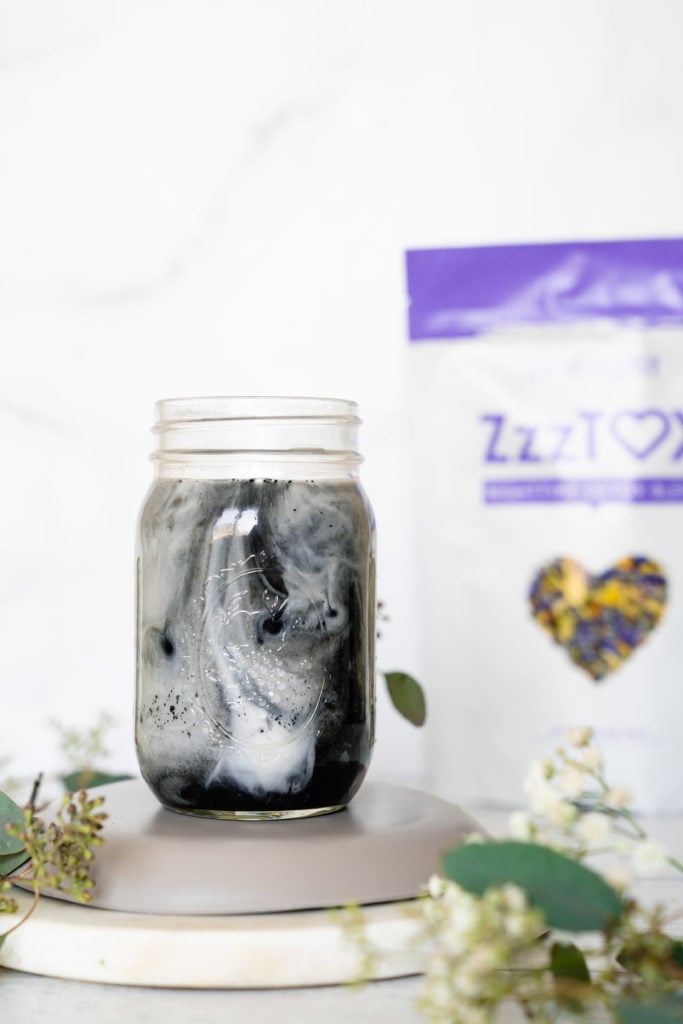 Detoxifying Iced Charcoal Latte Recipe (CaffeineFree)