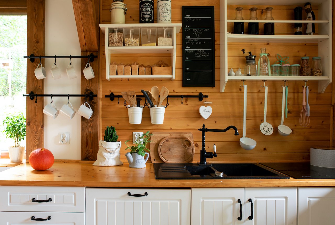 Cozy kitchen with rustic elements.