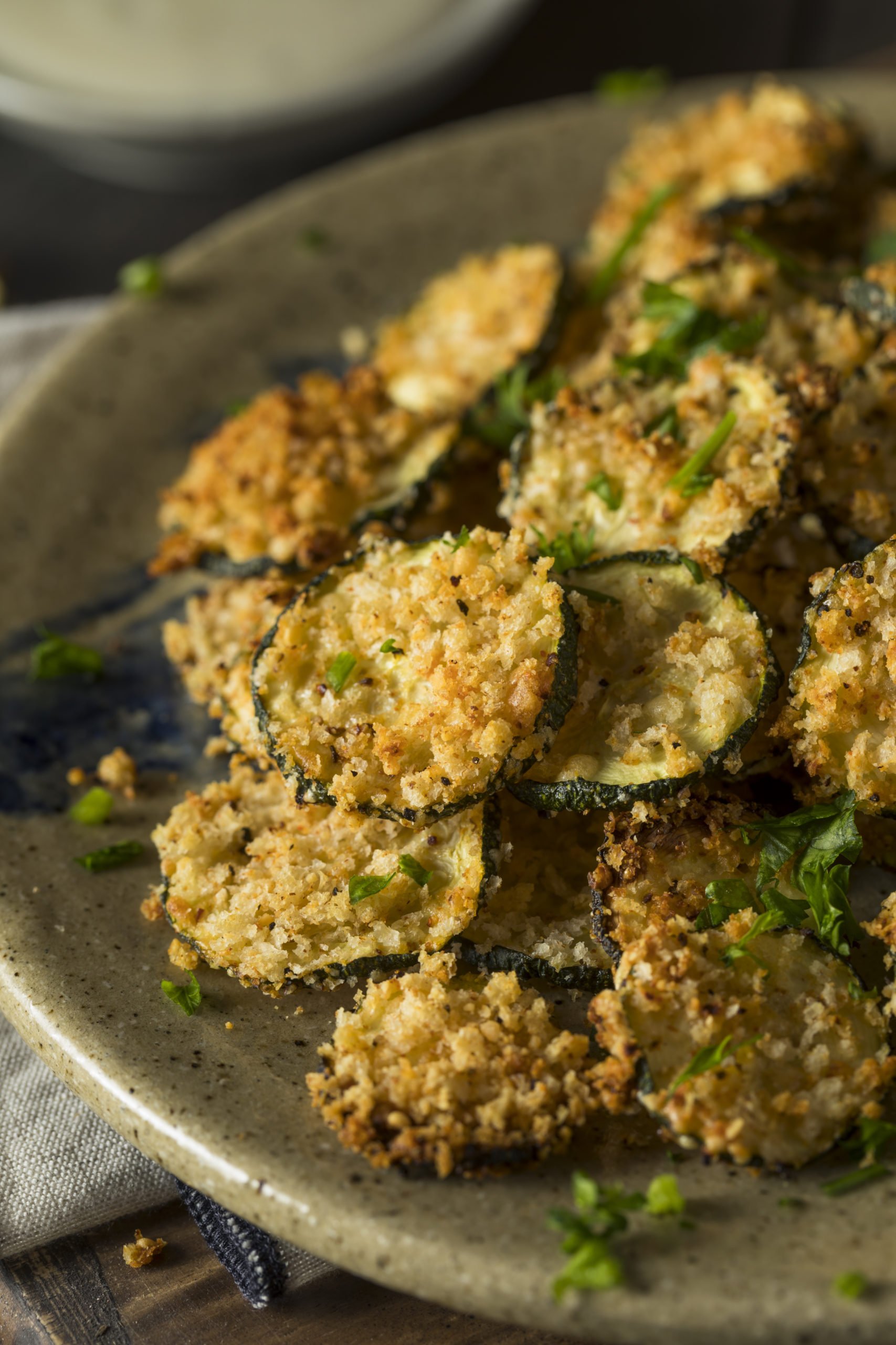 Healthy Air Fryer Zucchini Chips With Garlic Aioli Dipping Sauce