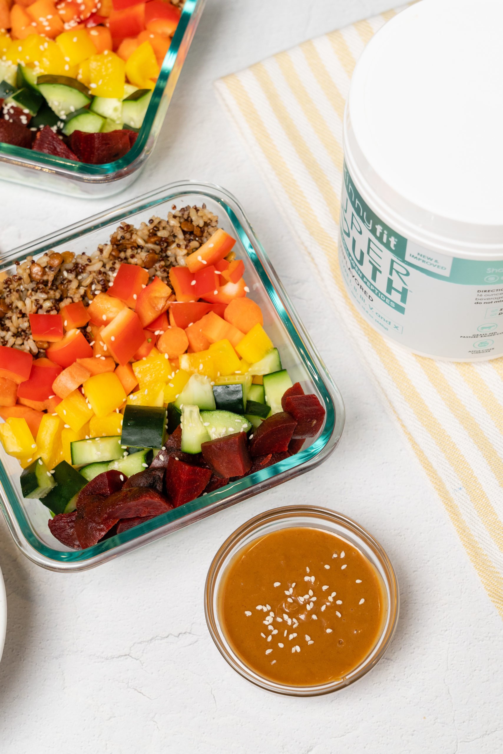 Chopped Rainbow Salad Bowls with Peanut Sauce