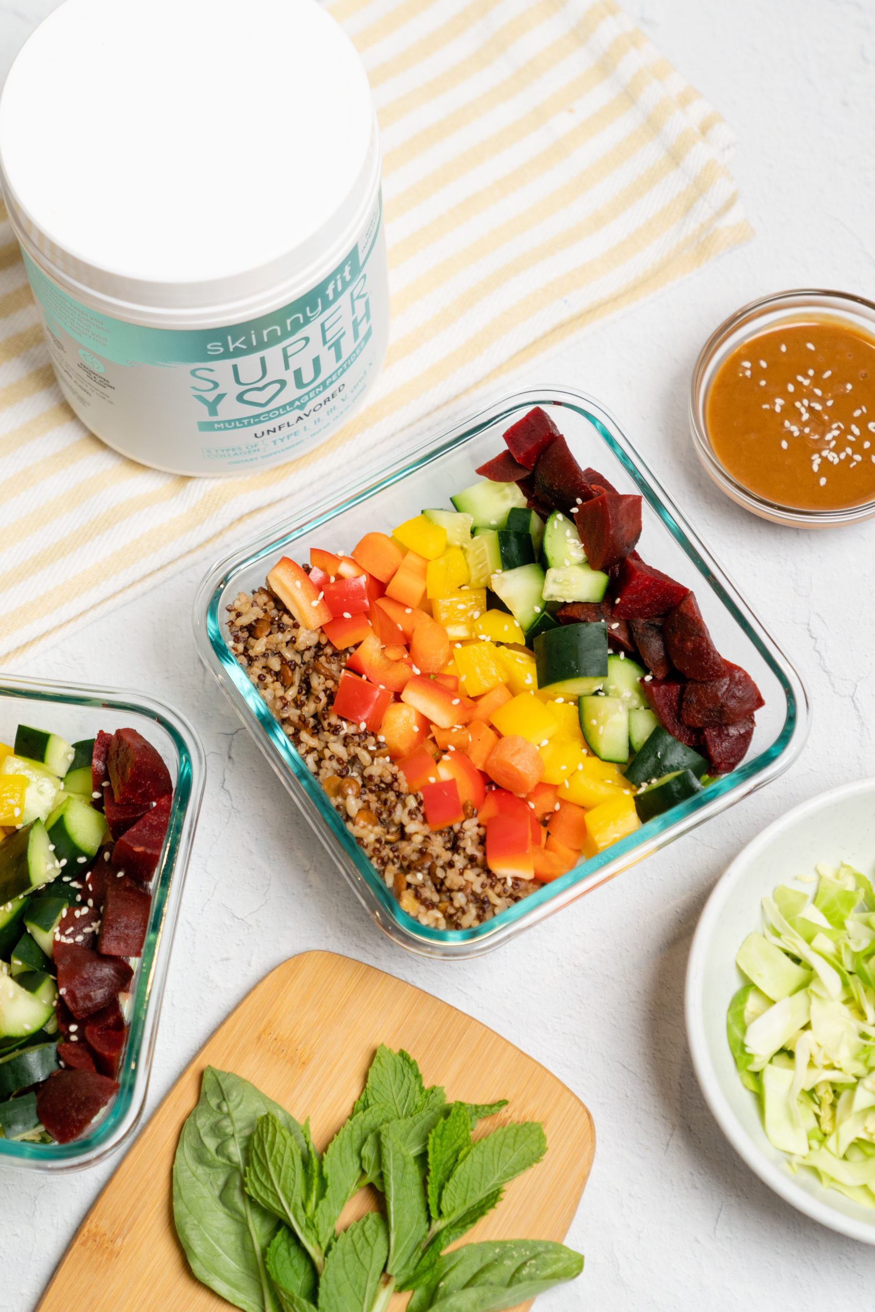 Chopped Rainbow Salad Bowls with Peanut Sauce