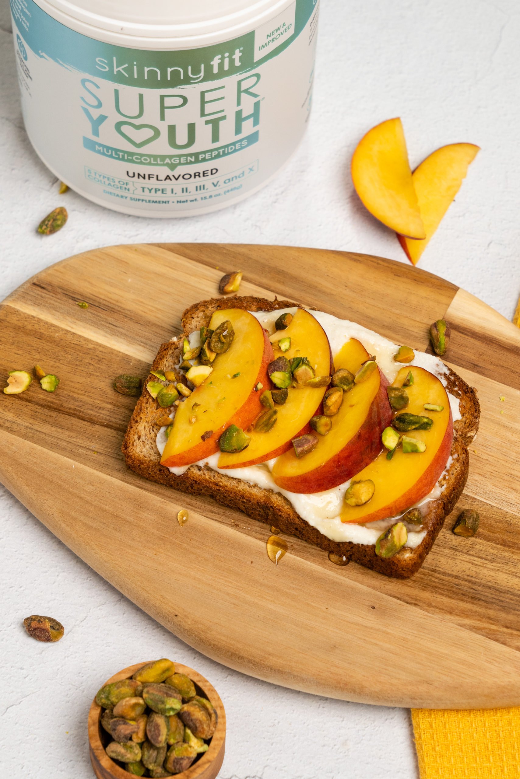 Pistachio peach toast