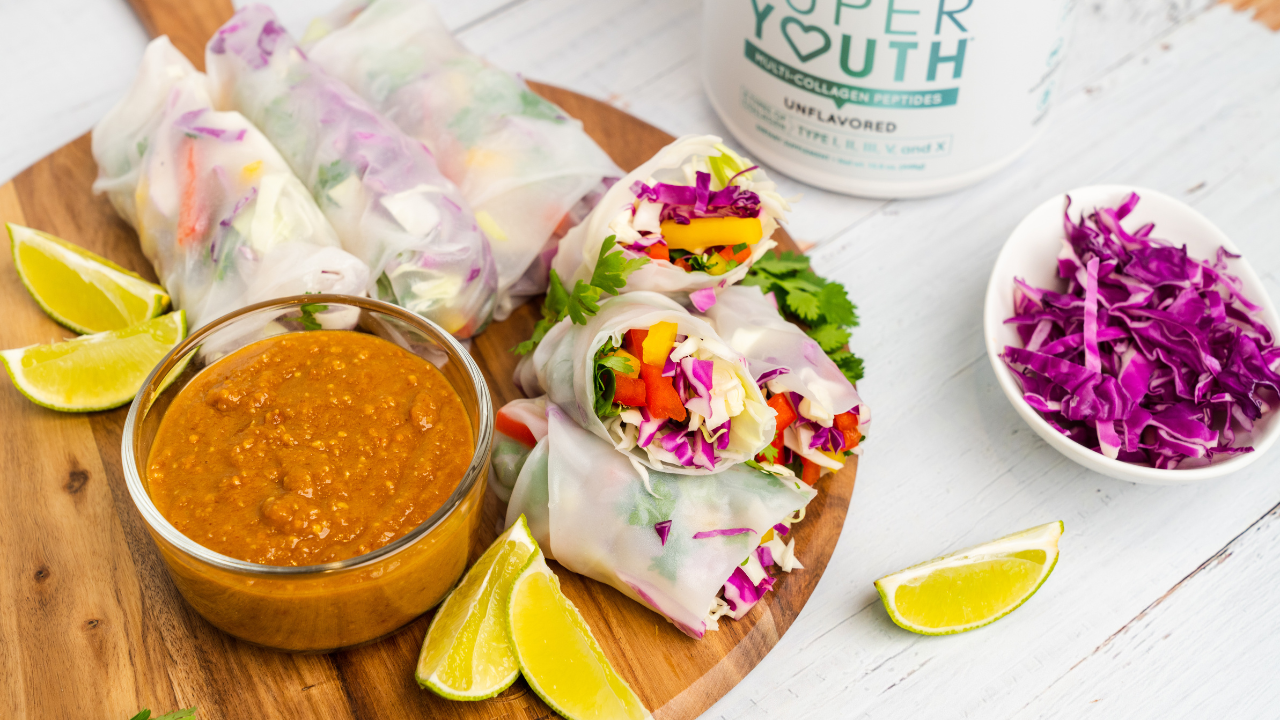 Easy Rainbow Vegetable Rolls w/ Spicy Peanut Sauce SkinnyFit
