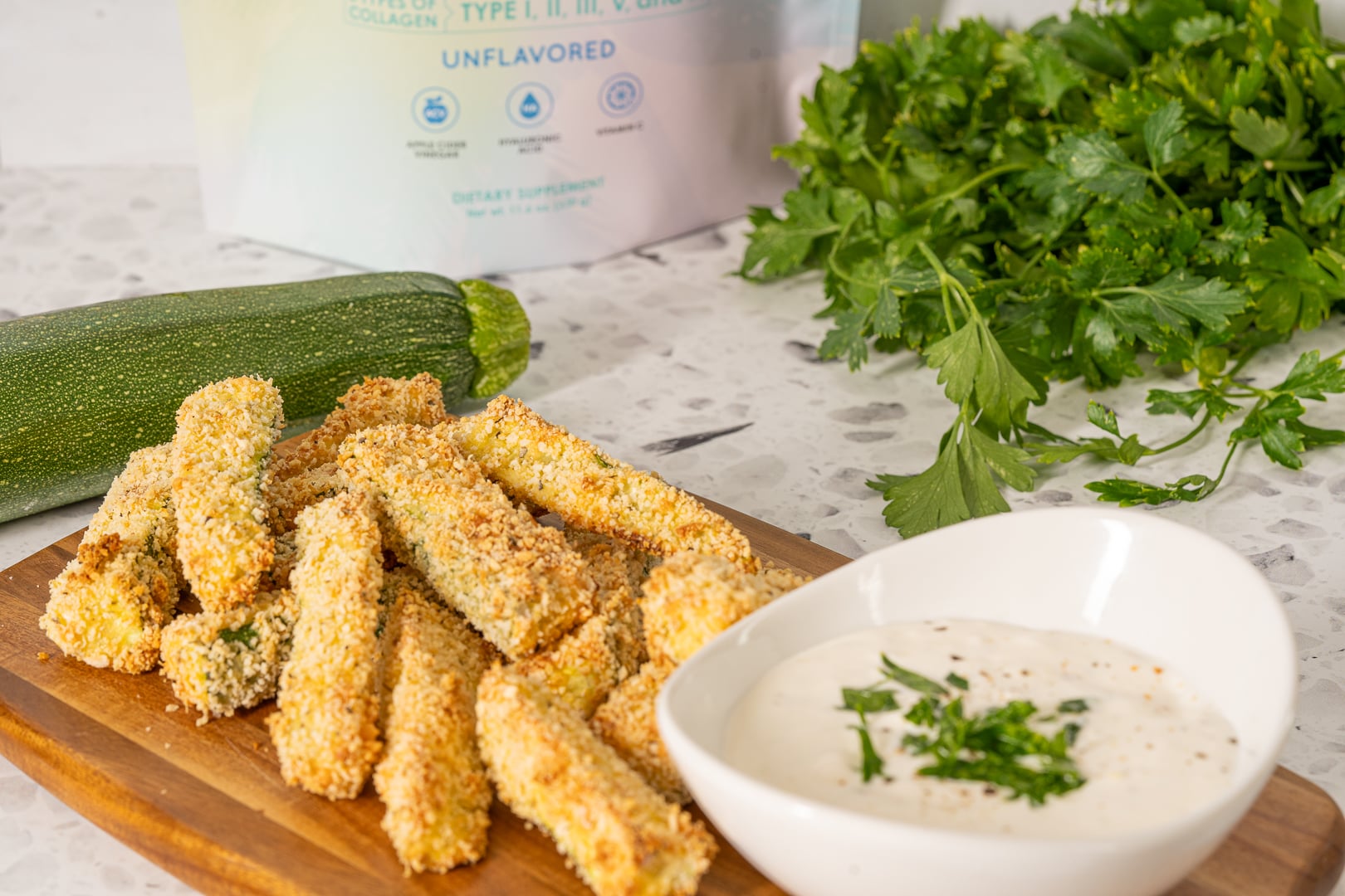 Baked Zucchini Fries & Greek Yogurt Garlic Aoli