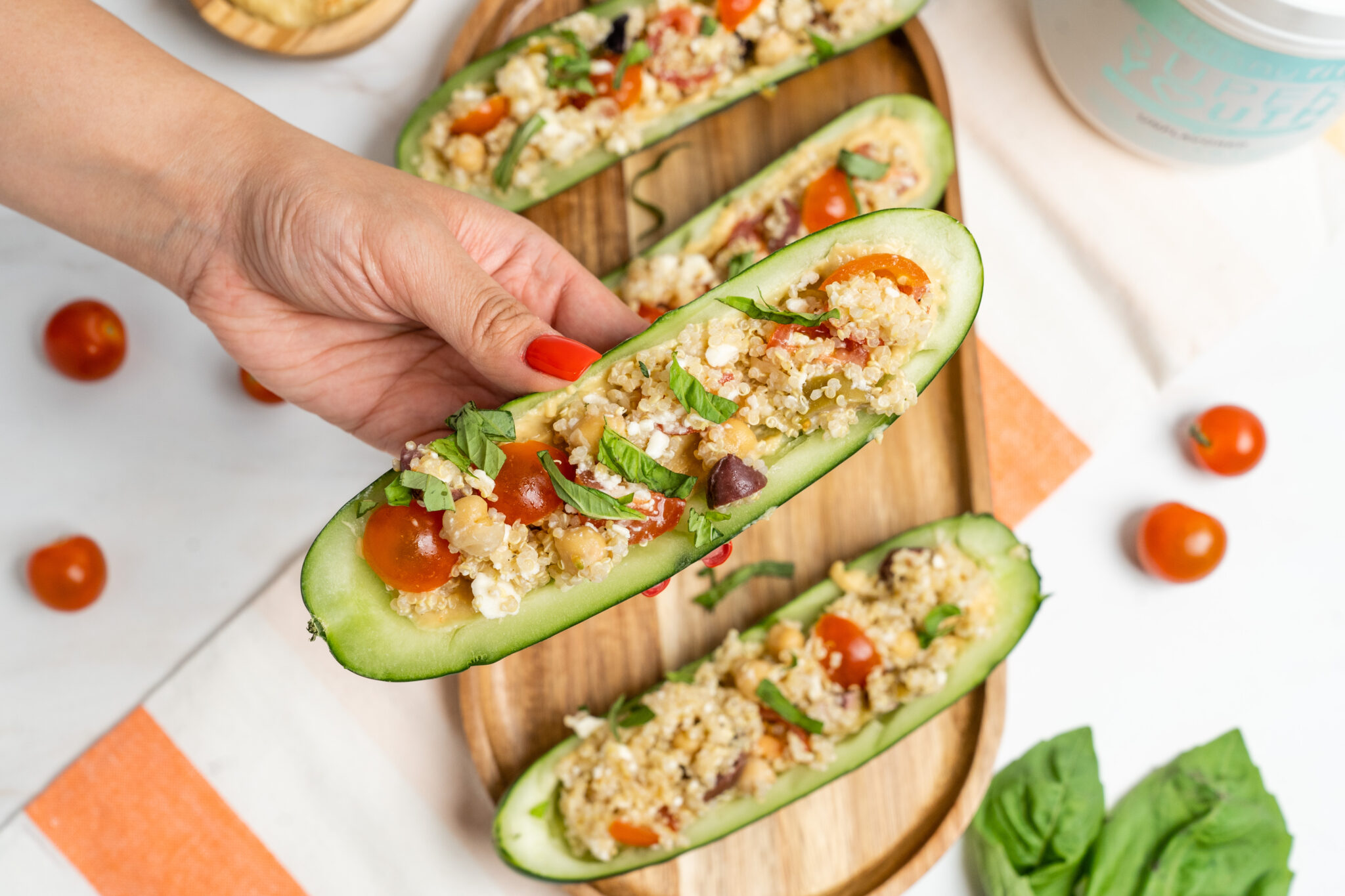 Snack Less Boat Low-Carb Cucumber & Hummus Snack Boats